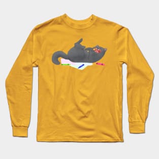 Crayon-crazed Kitty Long Sleeve T-Shirt